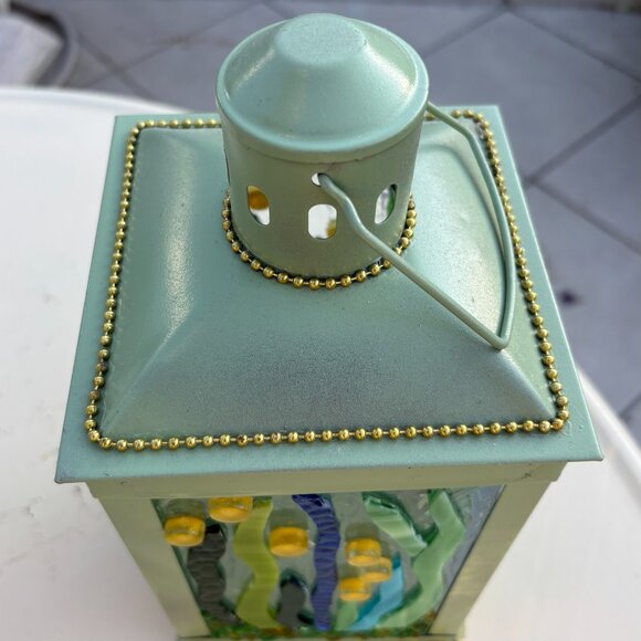 Stained Glass Lantern Handcrafted glass mosaic One-of-a-kind lamp 5"x5"x12" NEW - Picture 5 of 6